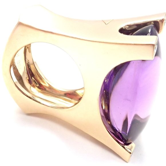 Rare! Authentic Van Cleef & Arpels 18k Yellow Gold Diamond Large Amethyst Ring - Picture 3 of 12